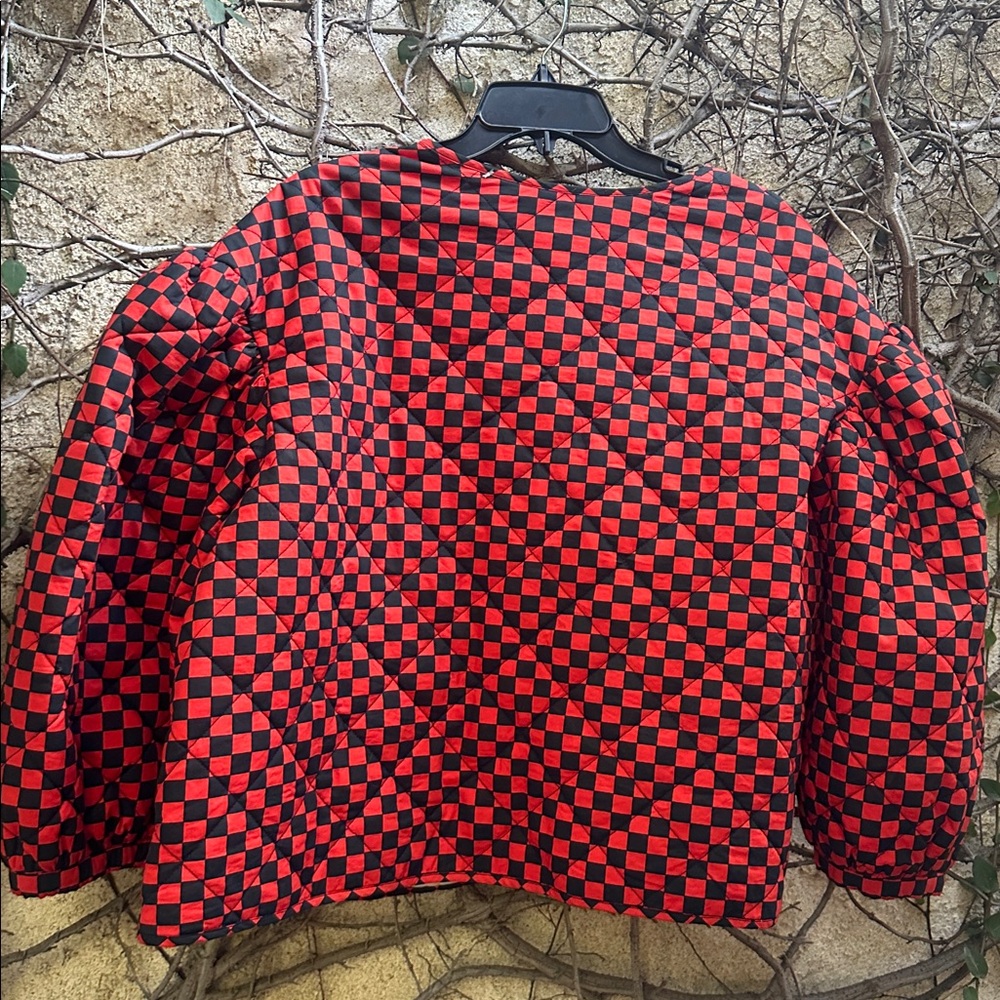 Clare V Red and Black Check Puff Sleeve Jacket *runs large* - Picture 6 of 6